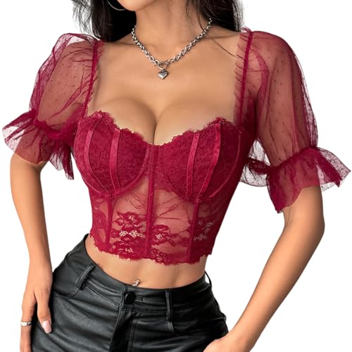 Amazon.com: Testudineus Women Lace Flower Embroidered Corset Top